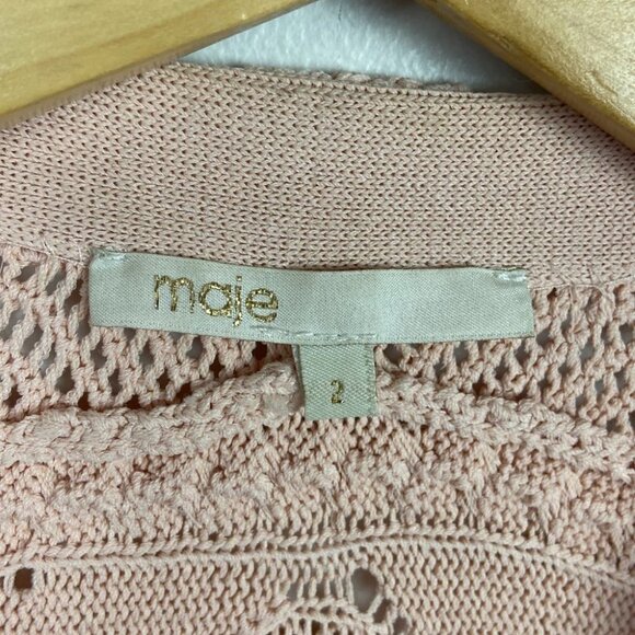Maje Pink Fringe Open Front Cardigan Knit Sweater Size Medium Maje Size 2 Boho - Picture 4 of 10